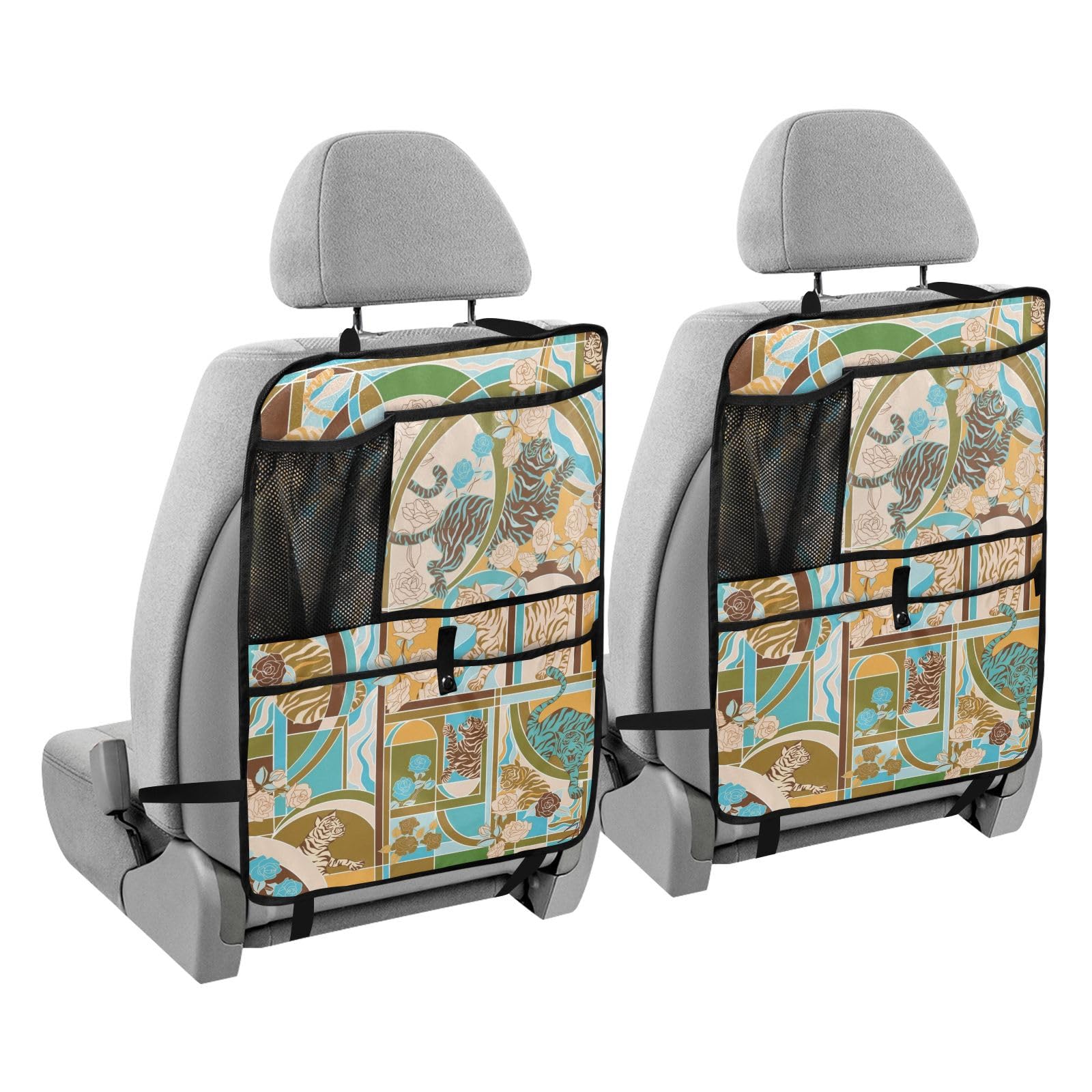 sanluoli Auto-Rücksitz-Organizer, Tablet-Halter, Rücksitz-Organizer für Kinder, Kick-Matten, chinesischer Stil, grünes Tier-Design von sanluoli