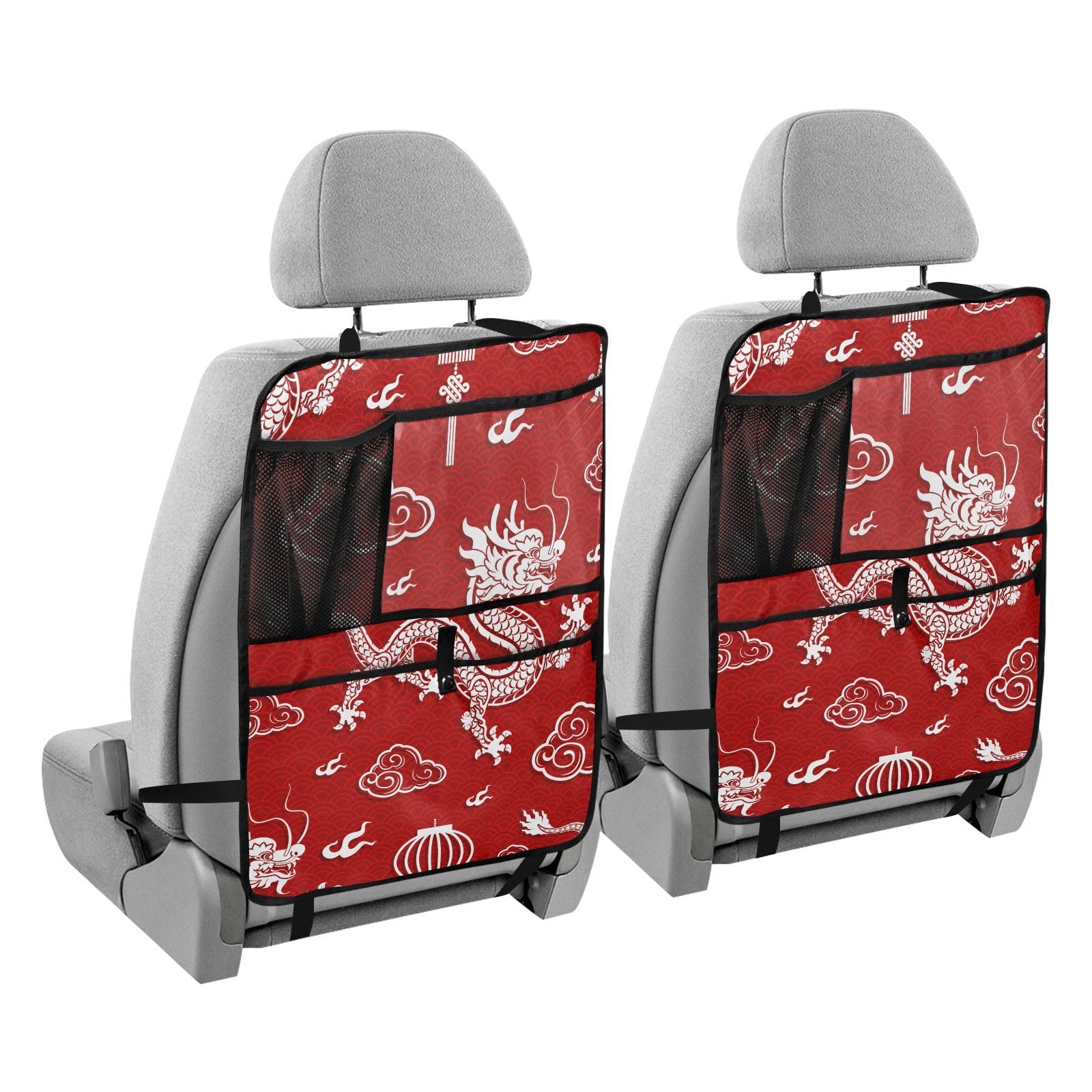 sanluoli Auto-Rücksitz-Organizer für Auto, Tablet-Halter, Auto-Organizer, zum Aufhängen, Kinderauto-Kick-Matte, chinesischer Drachen-Druck, rot von sanluoli