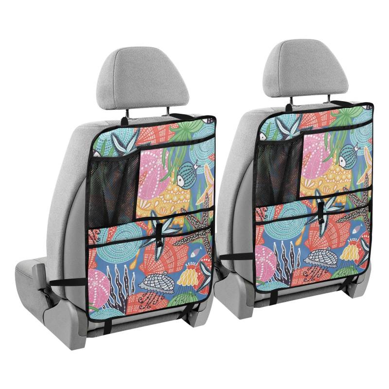 sanluoli Auto-Schutz-Organizer für Tablet, Rücksitz-Organizer für Kinder, Kick-Matte, Quallen, Algen, Seestern, Muschel, hawaiianische Fische von sanluoli