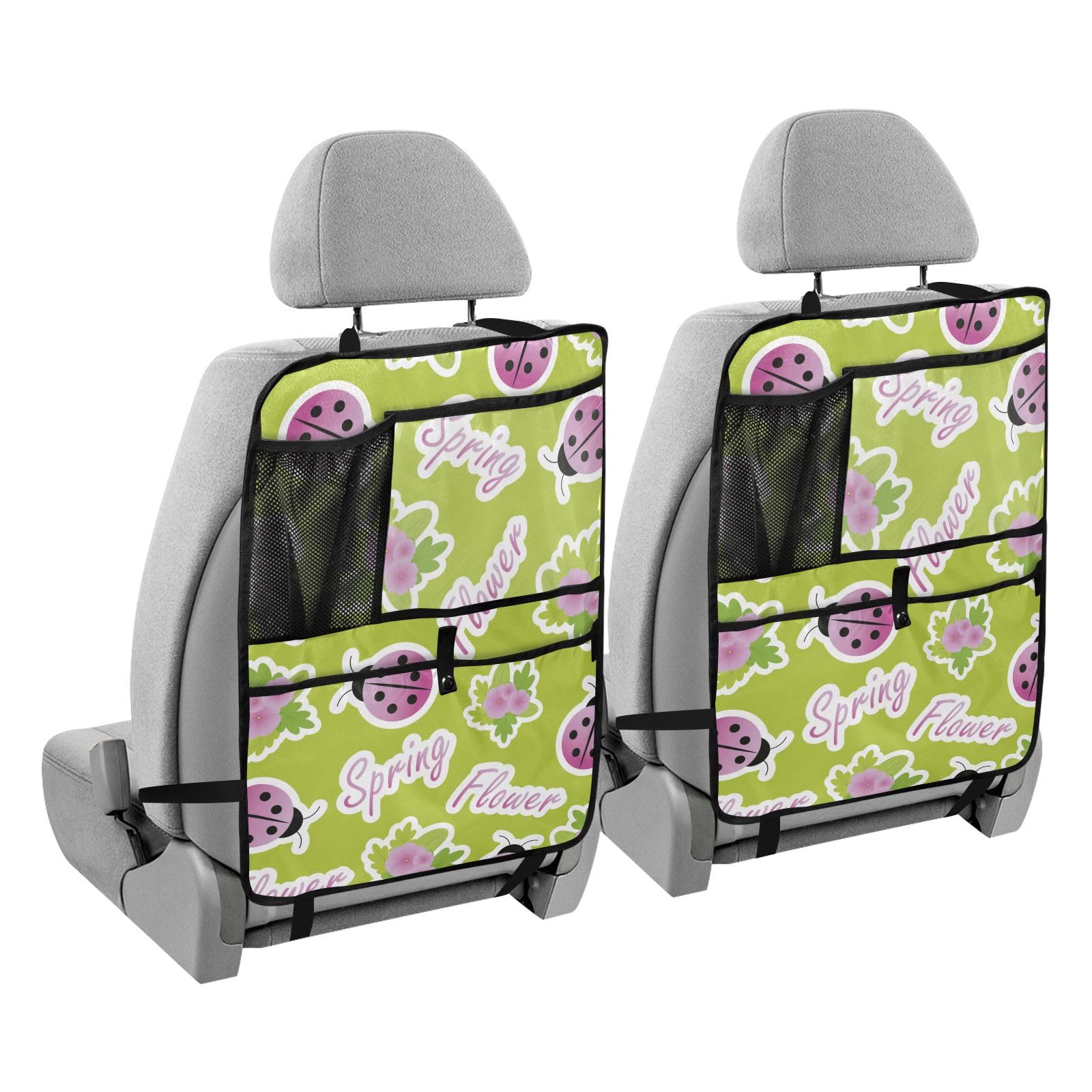 sanluoli Autositz-Organizer, Tablet-Halter, Auto-Rücksitz-Organizer für Kinder, Trittmatte mit Pocketsladybug Grün, Frühlingsfarben von sanluoli