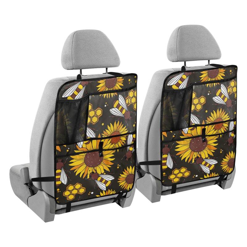 sanluoli Autositz-Organizer, Tablet-Halter, Rücksitz-Auto-Organizer für Kinder, Kickmatsbees, Glück, Waben, Gold, Sonnenblume, Blumenmuster von sanluoli