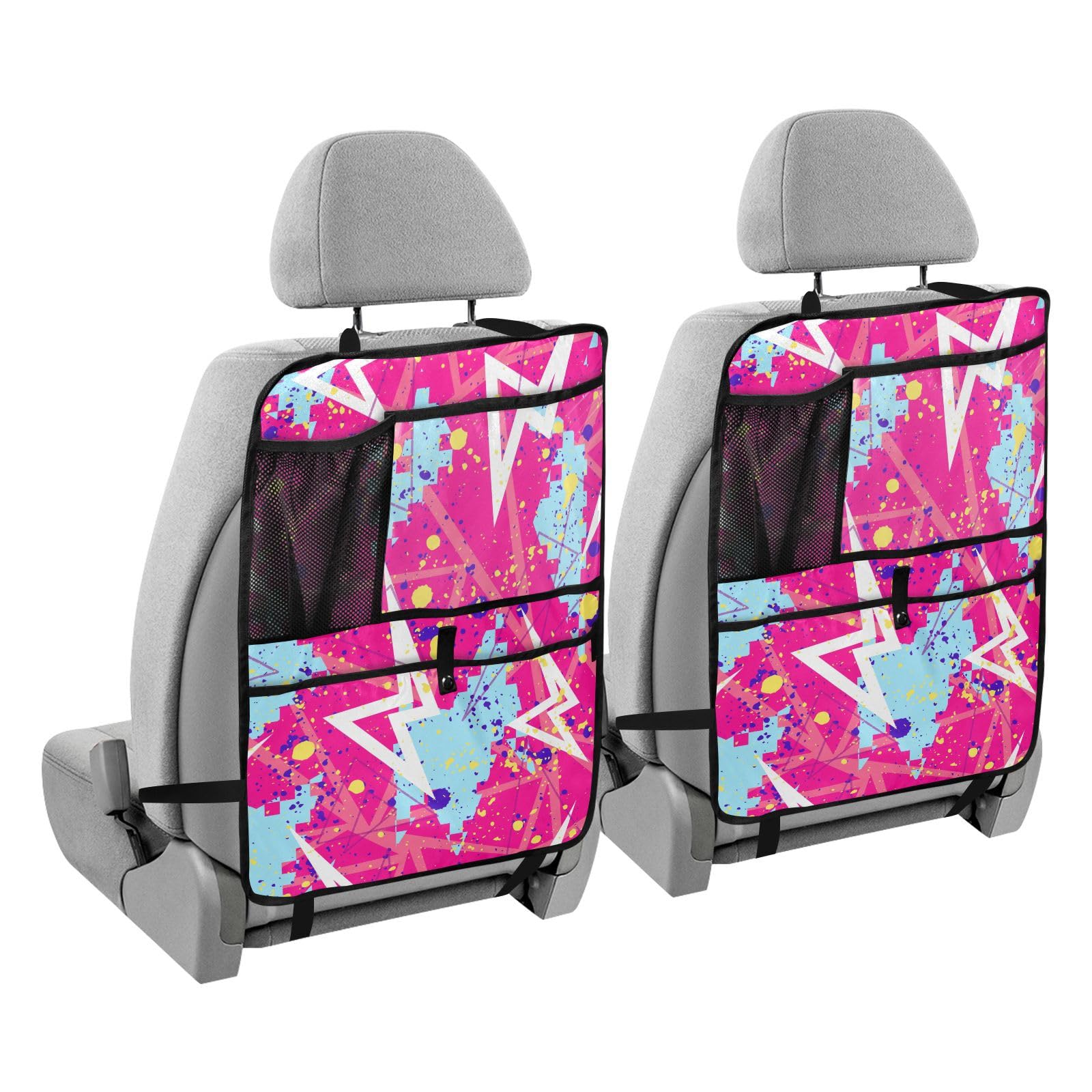 sanluoli Autositzschoner, Tablet-Halter, Fahrzeugsitz-Organizer, Kinderauto-Kick-Matte, rosa Aufhellung, geometrische 70er-Jahre, Disco, Hippie von sanluoli