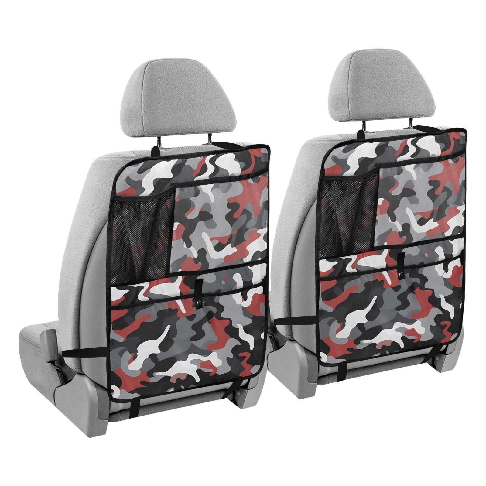 sanluoli Kinder-Rücksitzschutz, Tablet-Halter, Sitz-Organizer für Rücksitz, Kinder-Trittmatte, Camouflage, Grau, Rot, Schwarz, Kunst von sanluoli