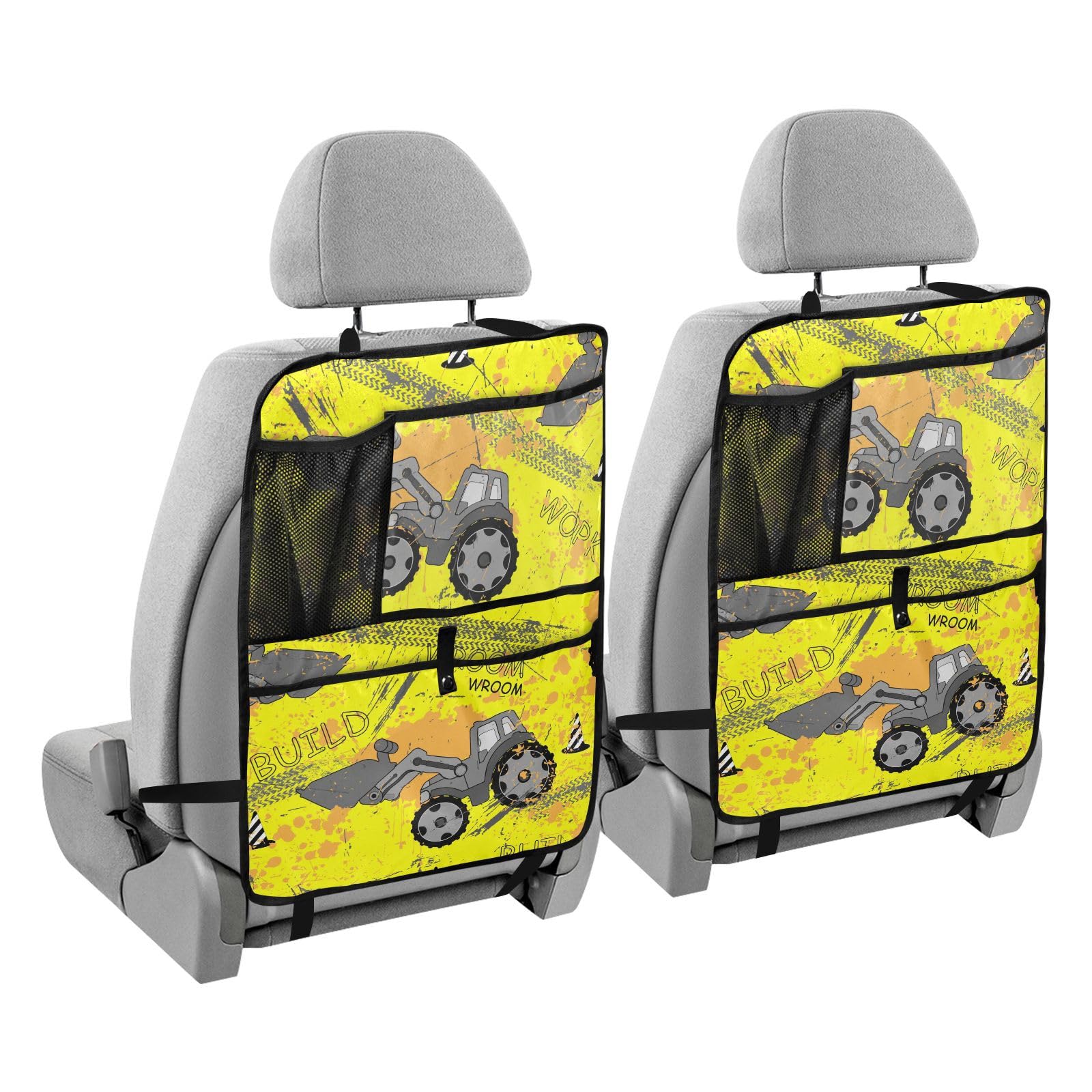 sanluoli Kinder-Rücksitzschutz für Tablet, Auto-Organizer, Rücksitz, Kinderauto-Trittmatte, nahtloses Muster, Grau, Traktor, Gold von sanluoli