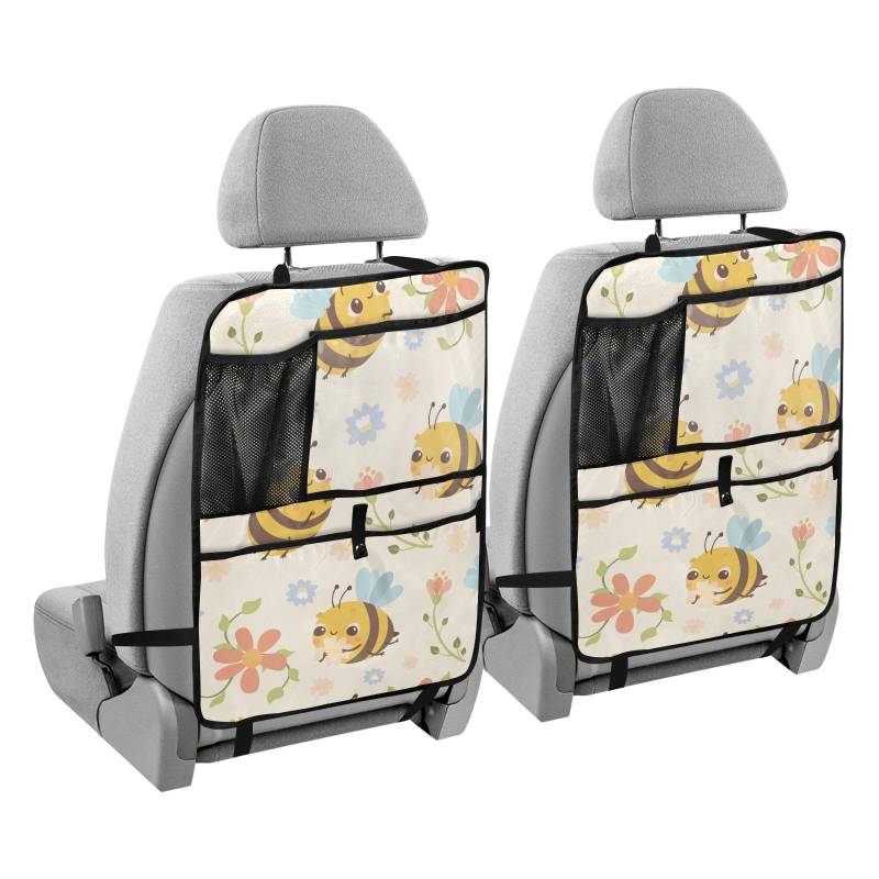 sanluoli Rücksitz-Auto-Organizer für Tablet, Auto-Rücksitz-Organizer für Kinder, Trittmatte mit Tasche, Bienen-Cartoon von sanluoli