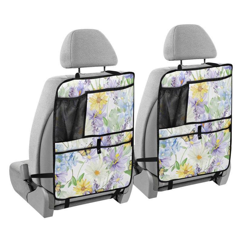 sanluoli Rücksitz-Autositz-Organizer für Tablet-Sitz, Organizer für Rücksitz, Kinder-Trittmatte mit Taschen, Rose, Krokus, Wildblume, Lila, Lavendel, Safari, Schmetterlinge und rustikale Blumen von sanluoli