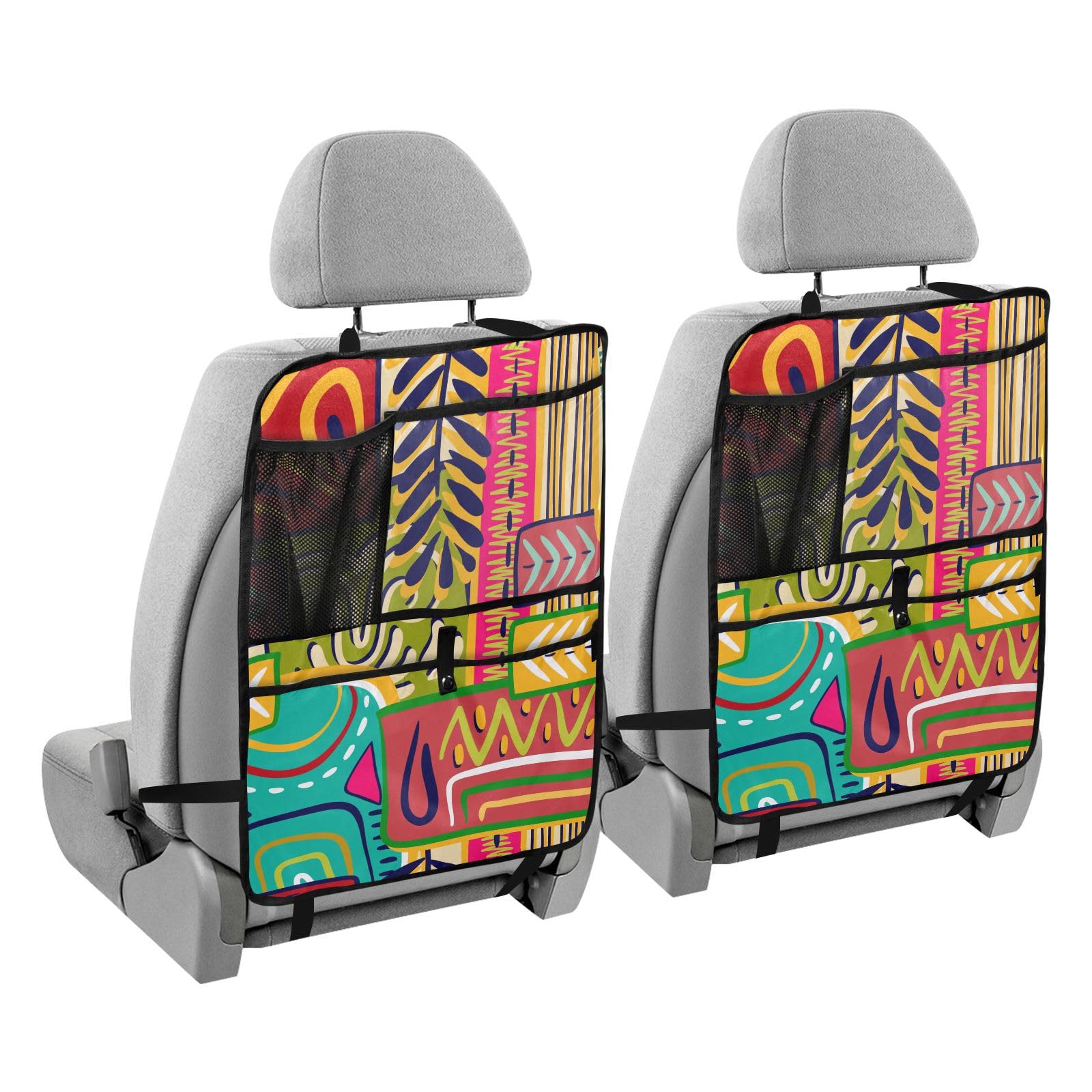 sanluoli Rücksitztasche für Kinder, Organizer für Tablet, Rücksitz-Organizer für Kinder, Kick-Matte mit Tasche, Tribal Boho Art von sanluoli