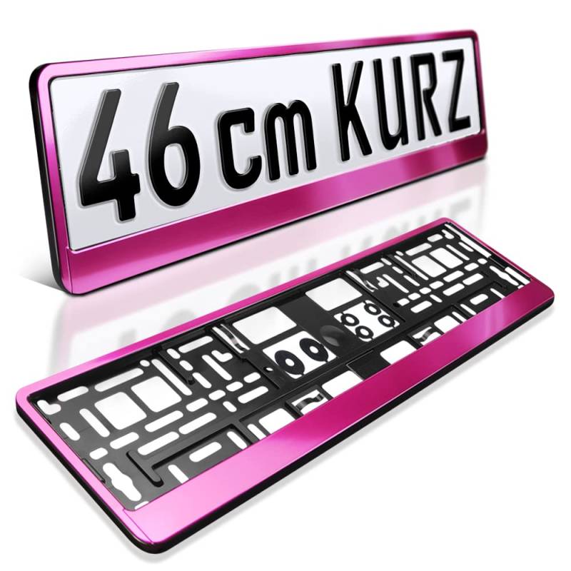 schildEVO 2 Kennzeichenhalter kurz | 46 cm | PINK leicht gebürstet | für Kurze Kennzeichen | Edelstahl Look | Nummernschildhalter 460 x 110 mm von schildEVO