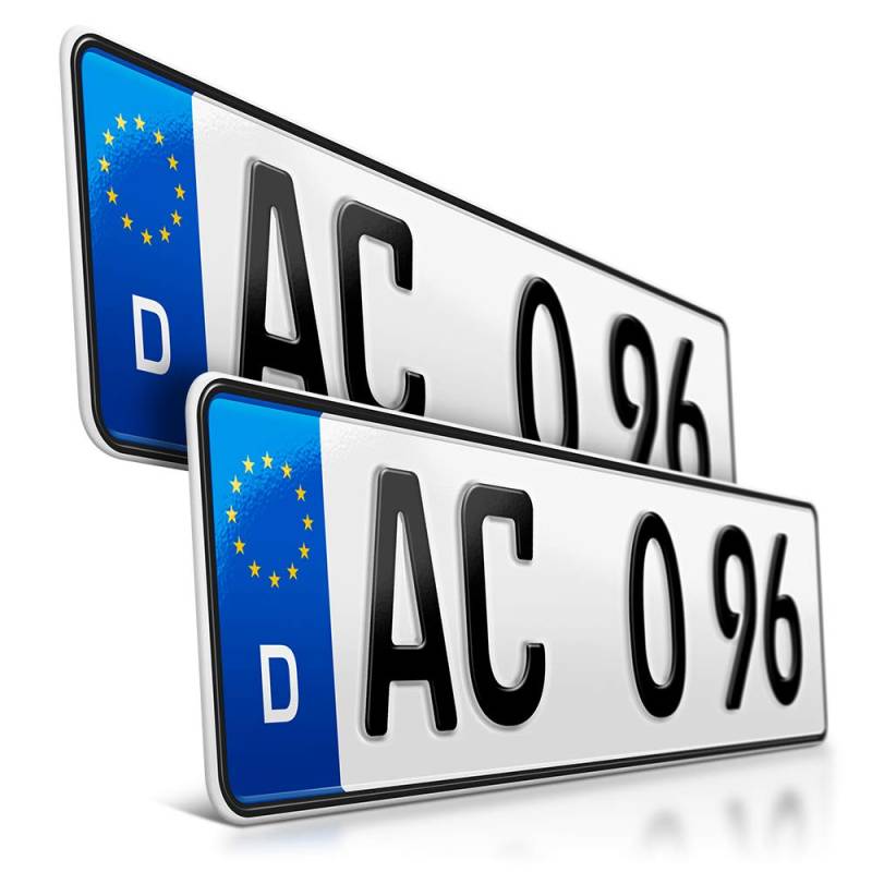 schildEVO 2 Kfz Kennzeichen | 420 x 110 mm | DIN-Zertifiziert – EU Wunschkennzeichen mit individueller Prägung | PKW Nummernschilder | Kurze Autokennzeichen | Auto-Schilder | DHL-Versand von schildEVO