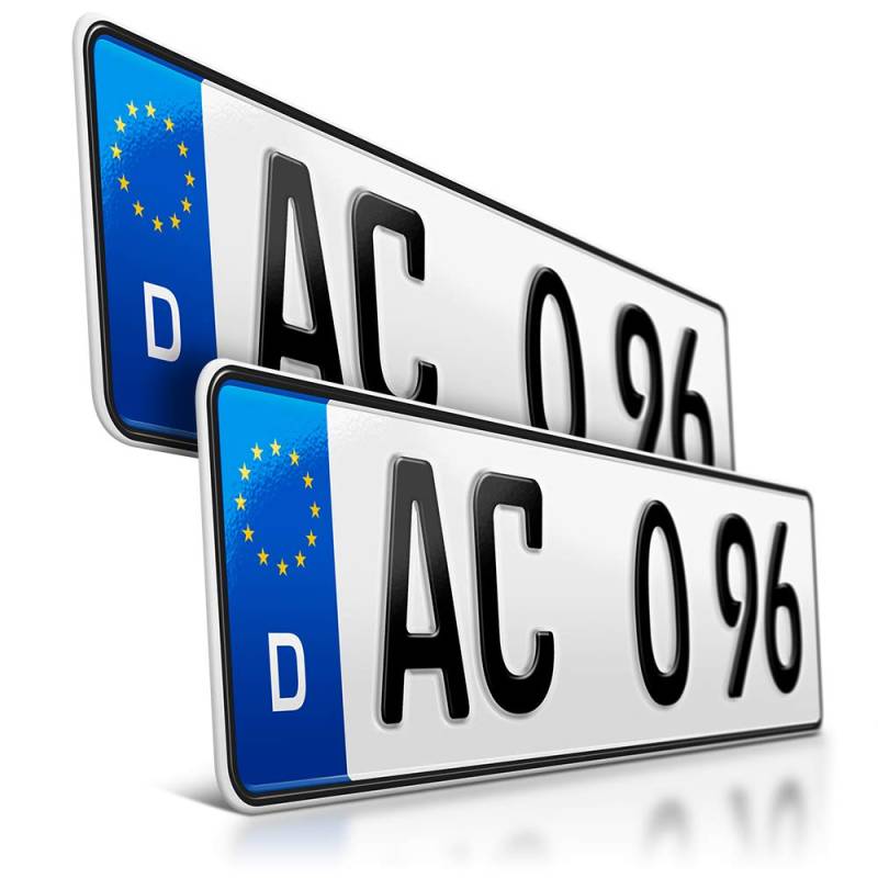 schildEVO 2 Kfz Kennzeichen | 430 x 110 mm | DIN-Zertifiziert – EU Wunschkennzeichen mit individueller Prägung | PKW Nummernschilder | kurzes Autokennzeichen | Auto-Schilder | DHL-Versand von schildEVO
