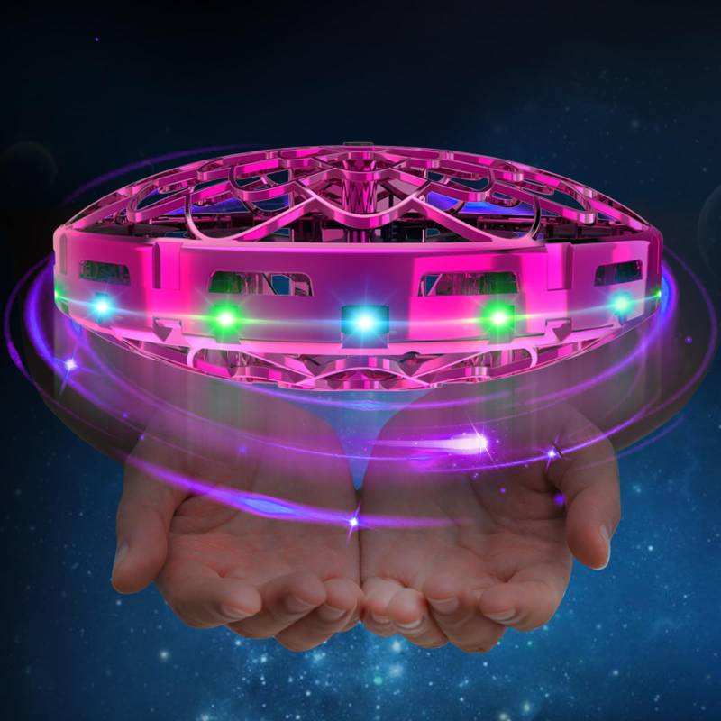 semai Mini UFO Drohne Fliegender Ball, Fliegendes Spielzeug Handgesteuerter 360°Rotierenden Hover Flying Ball mit LED Licht, Indoor Outdoor Geschenke für Kinder Jungen Mädchen 6 7 8 9 10+ Jahre, Rot von semai