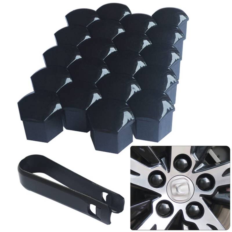 senvenelec 20 Pcs Wagen Universal 17mm Kunststoff Nut Abdeckkappe Schraube Auto Mutter Covers Bolt Radkappen, Radschrauben 17mm Radmuttern Kappen.mit 1 stück Abziehhaken (Bright Black). von senvenelec