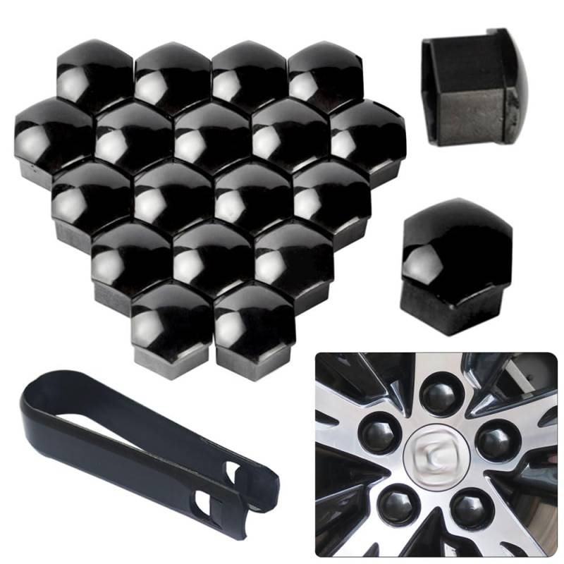 senvenelec 20Pcs -19mm (Bright Black) Universal-Kunststoff-Reifenmutter Nut Abdeckung, Mutter Abdeckung Bolzen Rad dekorative Abdeckung, staubdicht. Wird mit einem 1-teiligen Ausziehhaken geliefert. von senvenelec