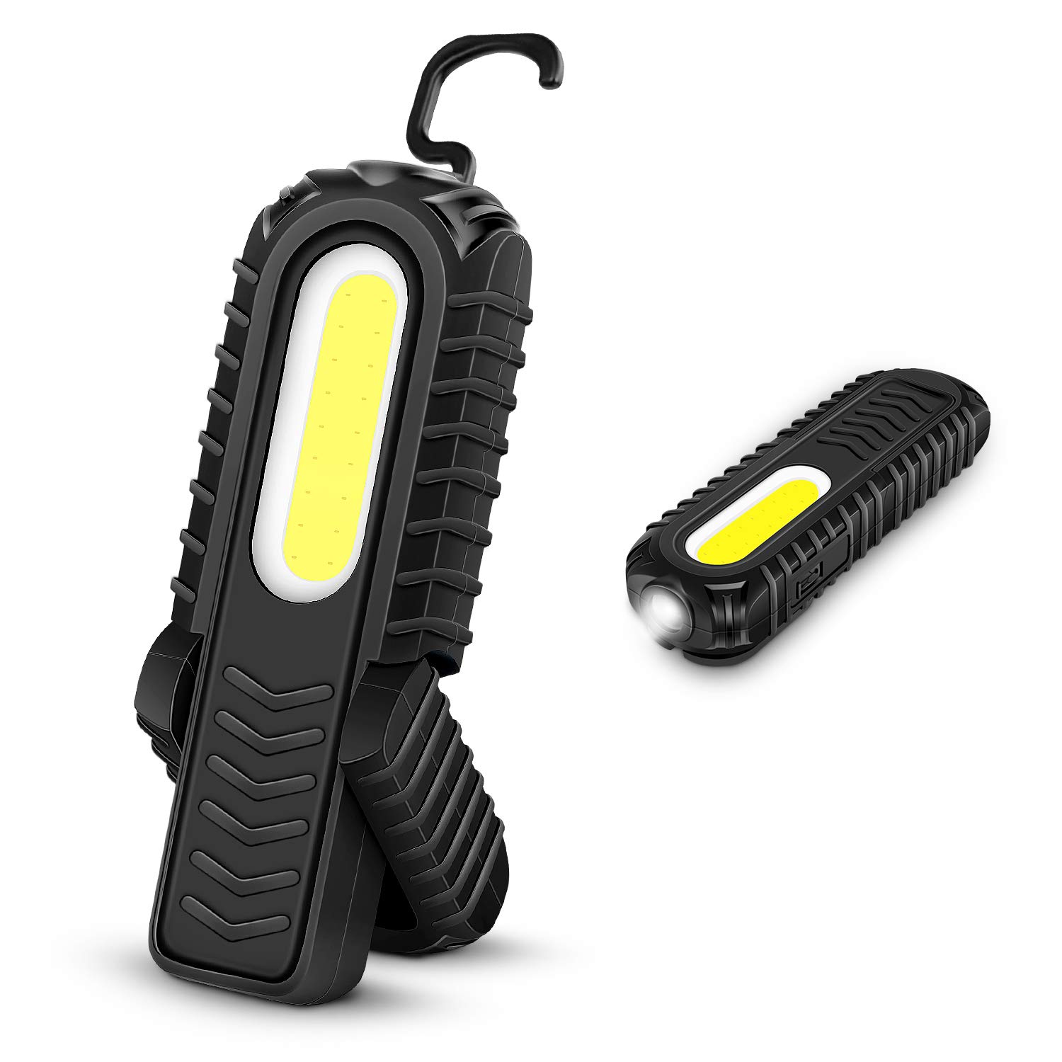 Wiederaufladbare Werkstattlampe, Superhelles 5W COB LED Flutlicht und 3W LED Taschenlampe mit einstellbarem Ständer, Haken und Magnetbasis - Inspektionslampe, Auto und Notfälle von AXleftj