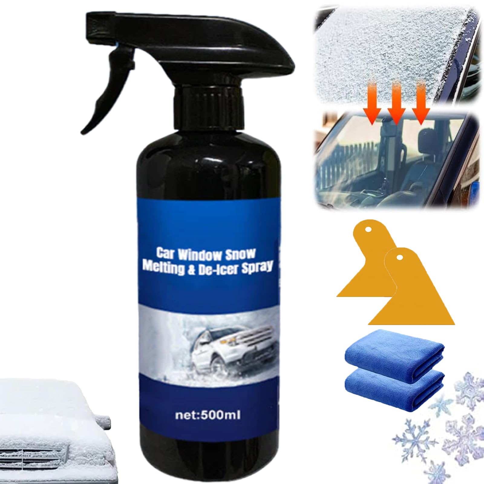 Autofenster-Schneeschmelz- Und Enteisungsspray, Enteisungsmittel Für Die Windschutzscheibe des Autos, Enteisungsspray Für Die Windschutzscheibe des Autos, Eisentferner-Schmelzspray (1 bouteille) von shenyoukong