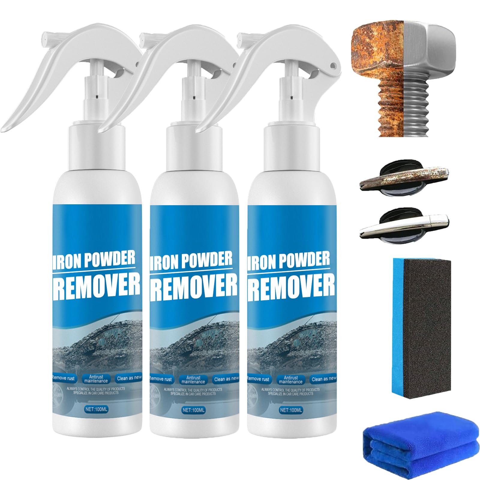 Mehrzweck-Rostlöser-Spray, Eisenpulver-Entferner, Rostlöser-Spray Fürs Auto, Eisenpulver-Entferner-Spray, Rostumwandler Für Metall, Sofort-Entferner-Spray (3 STK) von shenyoukong