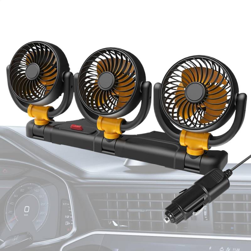 shjxi Backseat Car Fans Kids, 3 Head Electric Fan, 360 Degree Rotation Air Circulation, Auto AC Car Interior, Cooling Airflow for Small Car and Trucks, Black von shjxi