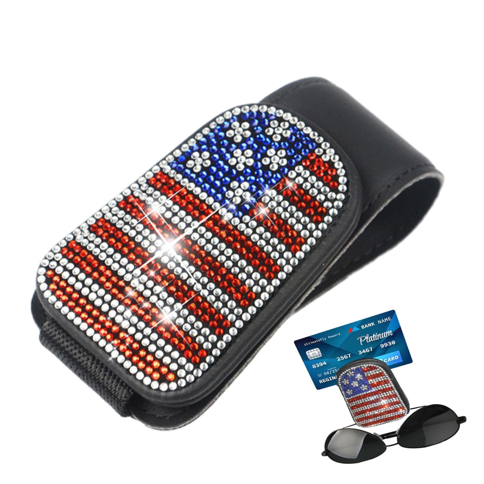 shpuuyy Auto-Brillenhalter, Brillen-Clip-Halter für Sonnenblende | Magnetischer Auto-Brillenclip - Autozubehör-Innenraum, Strass-Flaggenmuster, Sonnenbrillenhalter, Organizer für Verschiedene Modelle von shpuuyy