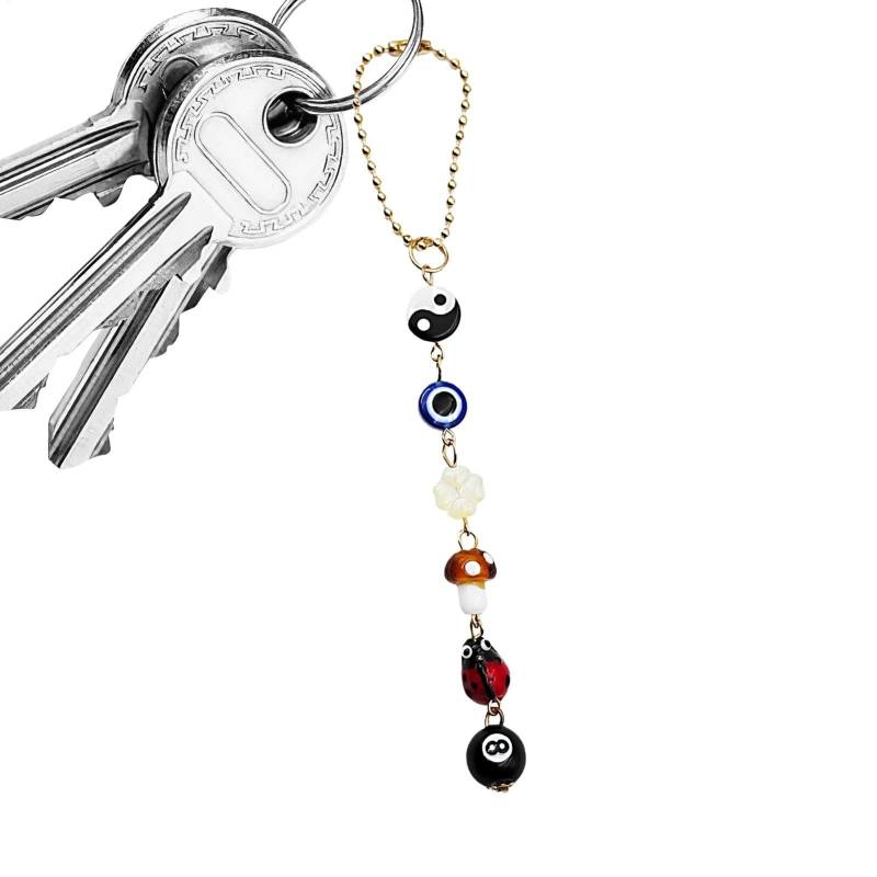 shpuuyy Auto-Rückspiegelglas-Ornament, Rückspiegelglas-| Niedliches Boho-Auto-, böser Blick, Pilz-Autozubehör | Autoornament, Boho Autozubehör, Evil Eye Charm für Auto, Zuhause, Freunde, Familie von shpuuyy