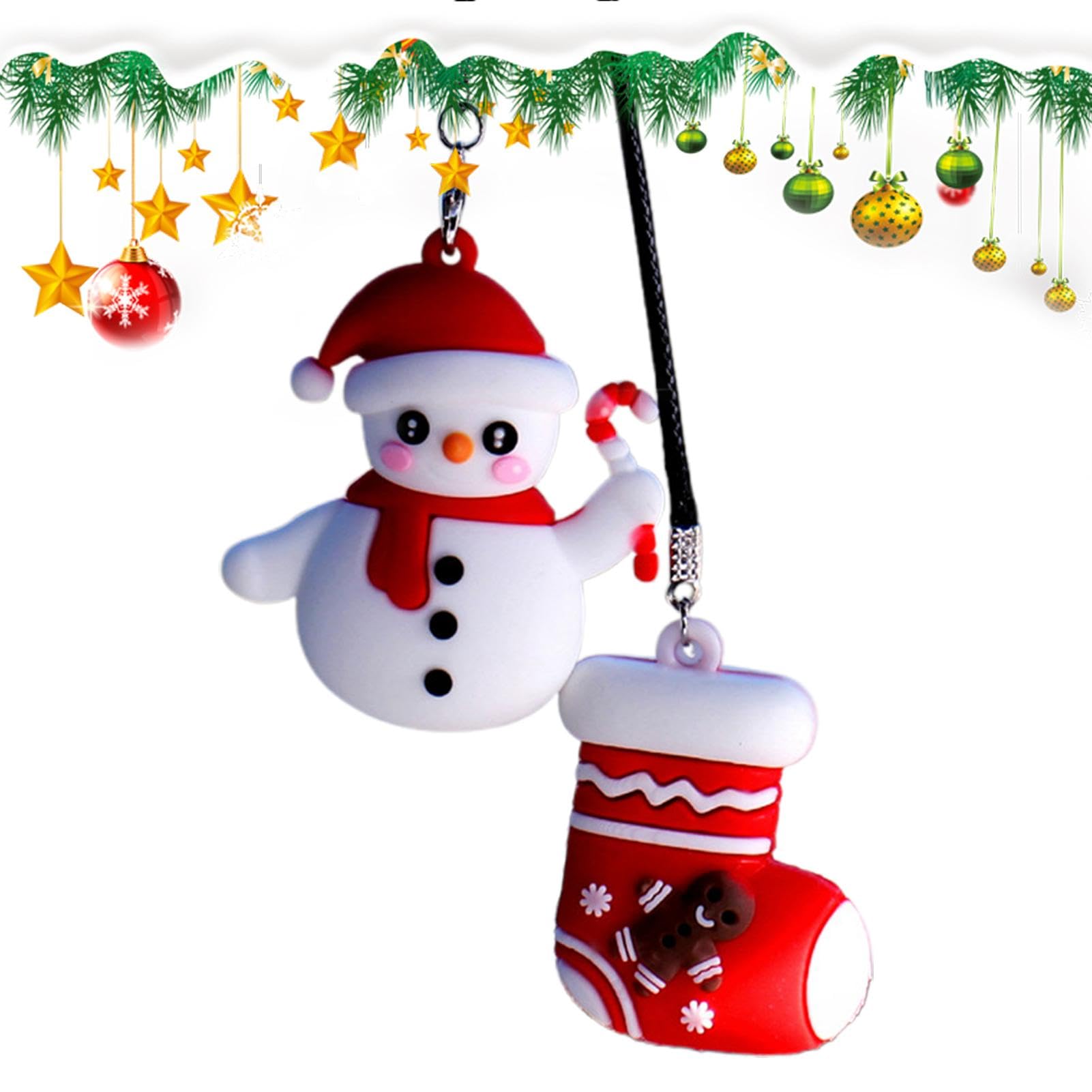 shpuuyy Niedliche schwingende Autoverzierung, niedlicher Autoanhänger | Schneemann Weihnachtssocken Auto Charm - Schneemann-Weihnachtsstock-Ornament, Schneemann-Weihnachtssocken, Autozubehör für von shpuuyy