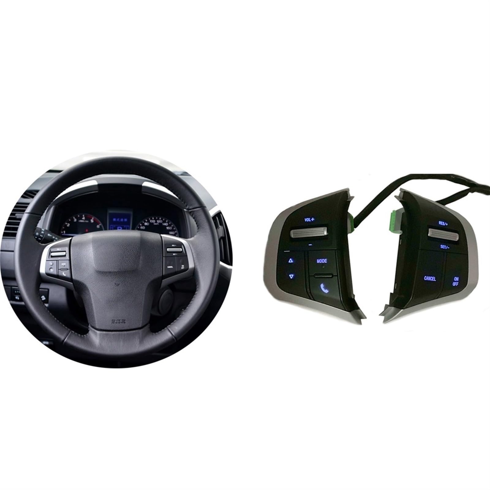 Lenkrad Tasten Schalter Baugruppe Ersetzen Lenkung Blaue Hintergrundbeleuchtung Lenkradtaste Tempomatschalter Audio-Media-Taste/Passend for Isuzu D-Max DMAX/Passend for Chevrolet Dmax DMAX Multifu von shunvcw