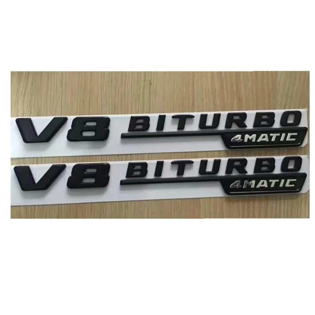 sibulv 1 Pair Flat Black V8 BITURBO 4MATIC Plastic Trunk Fender Letters Badge Emblems Sticker for AMG von sibulv