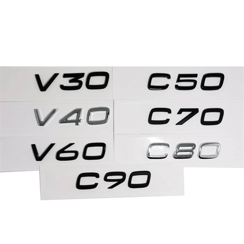 sibulv 3D-ABS-Emblem-Aufkleber, schwarz, passend for Volvo-Buchstaben auf dem Kofferraum XC60 XC90 S60 V40 V50 V60 C30 S80 S40 XC40 XC70 S90 Zubehör Insignien(schwarz,C50) von sibulv