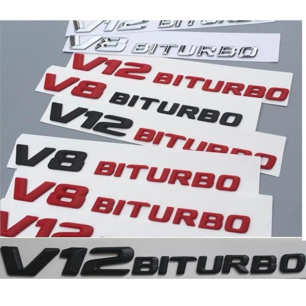 sibulv 3D Chrome Matt Gloss Black Red V12 BITURBO V12BITURBO Letters Fender Badges Emblems Sticker for AMG (Matte Black and Red,A Pair V12 BITURBO)(Chrome(Shiny Silver) von sibulv