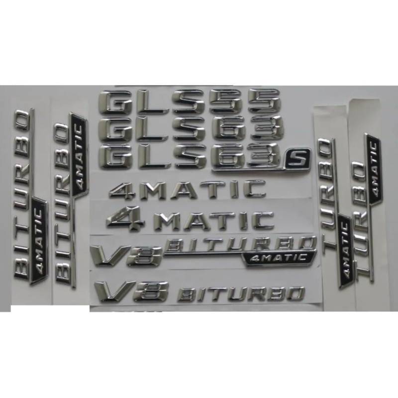 sibulv 3D Chrome Shiny Silver Car Trunk Rear 3D Font Number Letters Badge Emblems Sticker for W166 GLS55 GLS63 AMG 4MATIC (1pair V8 BITURBO,Chrome)(1pair V12 BITURBO) von sibulv