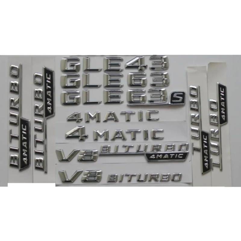 sibulv 3D Chrome Shiny Silver Car Trunk Rear Number Letters Badge Emblems Sticker for W166 GLE43 GLE53 GLE63 AMG 4MATIC (GLE63s,Chrome)(1pair BITURBO 4MATIC) von sibulv