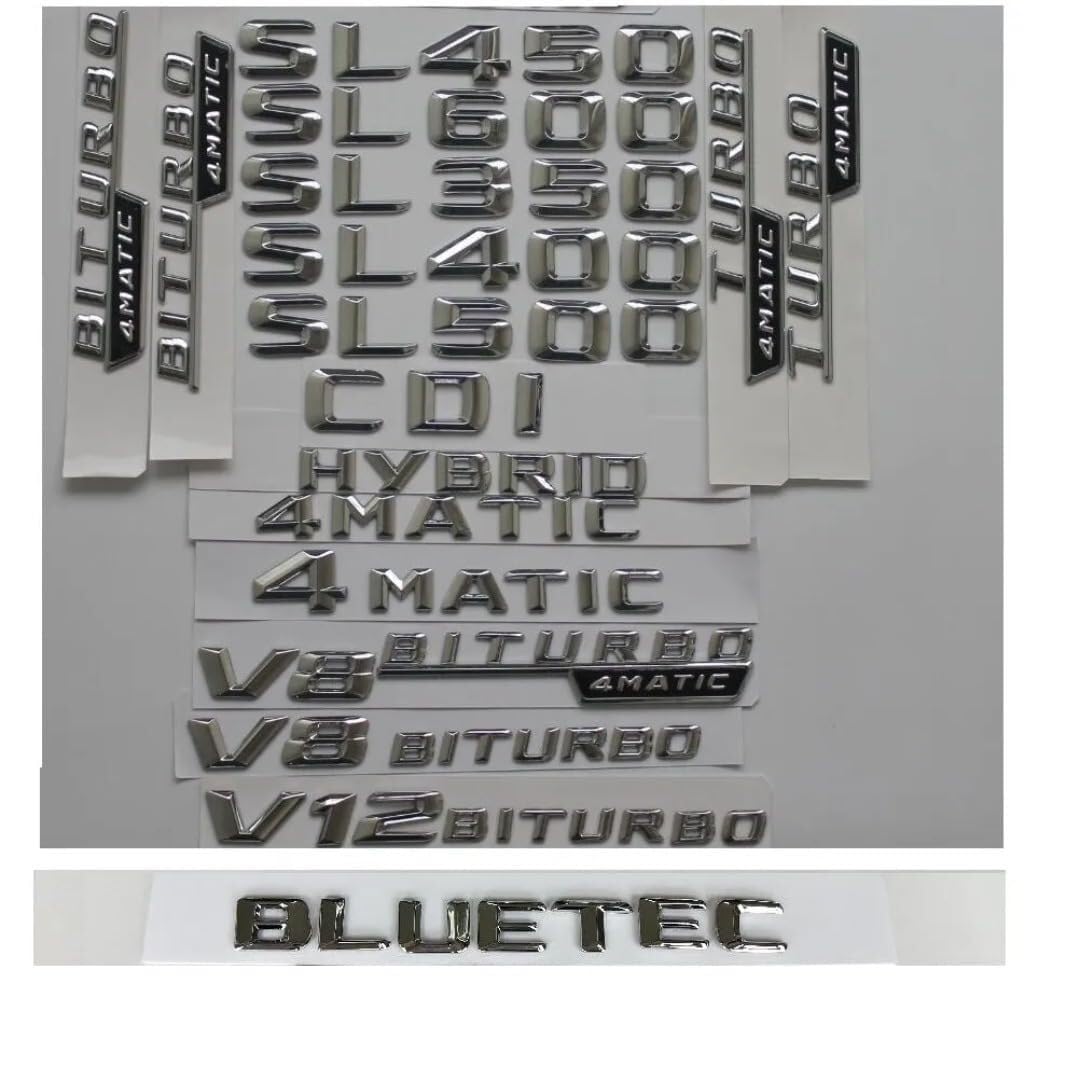 sibulv 3D Chrome Shiny Silver Plastic Trunk Rear Letters Emblems Sticker for SL350 SL400 SL280 SL300 SL500 SL600 4MATIC (Big-4MATIC,Chrome)(1pair Turbo 4MATIC) von sibulv