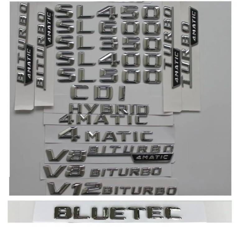 sibulv 3D Chrome Shiny Silver Plastic Trunk Rear Letters Emblems Sticker for SL350 SL400 SL280 SL300 SL500 SL600 4MATIC (Big-4MATIC,Chrome)(1pair V8 BITURBO) von sibulv