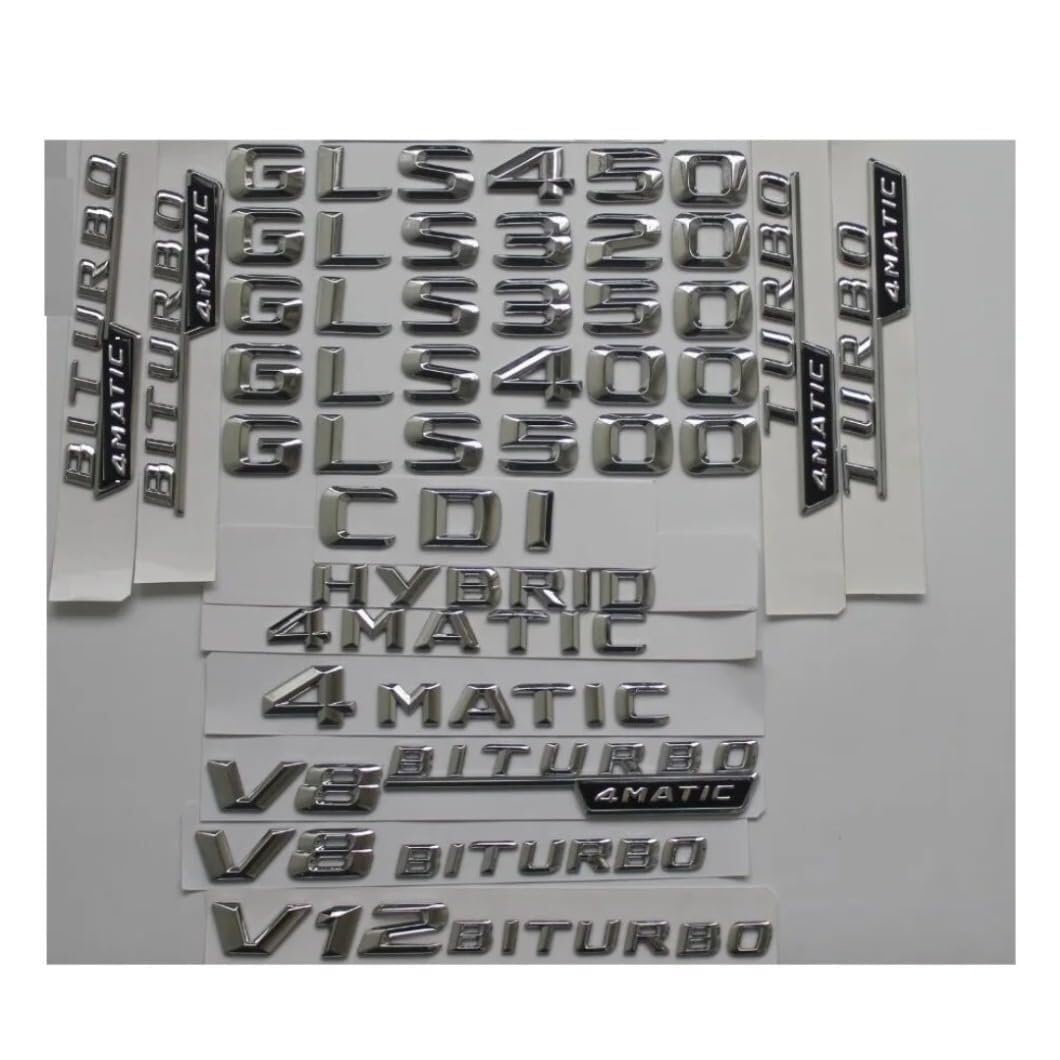 sibulv 3D Chrome Trunk Letters Badges Emblems Sticker for W166 GLS350 GLS300 GLS450 GLS500 GLS550 CDI 4MATIC (Chrome,GLS450)(1pair BITURBO 4MATIC) von sibulv