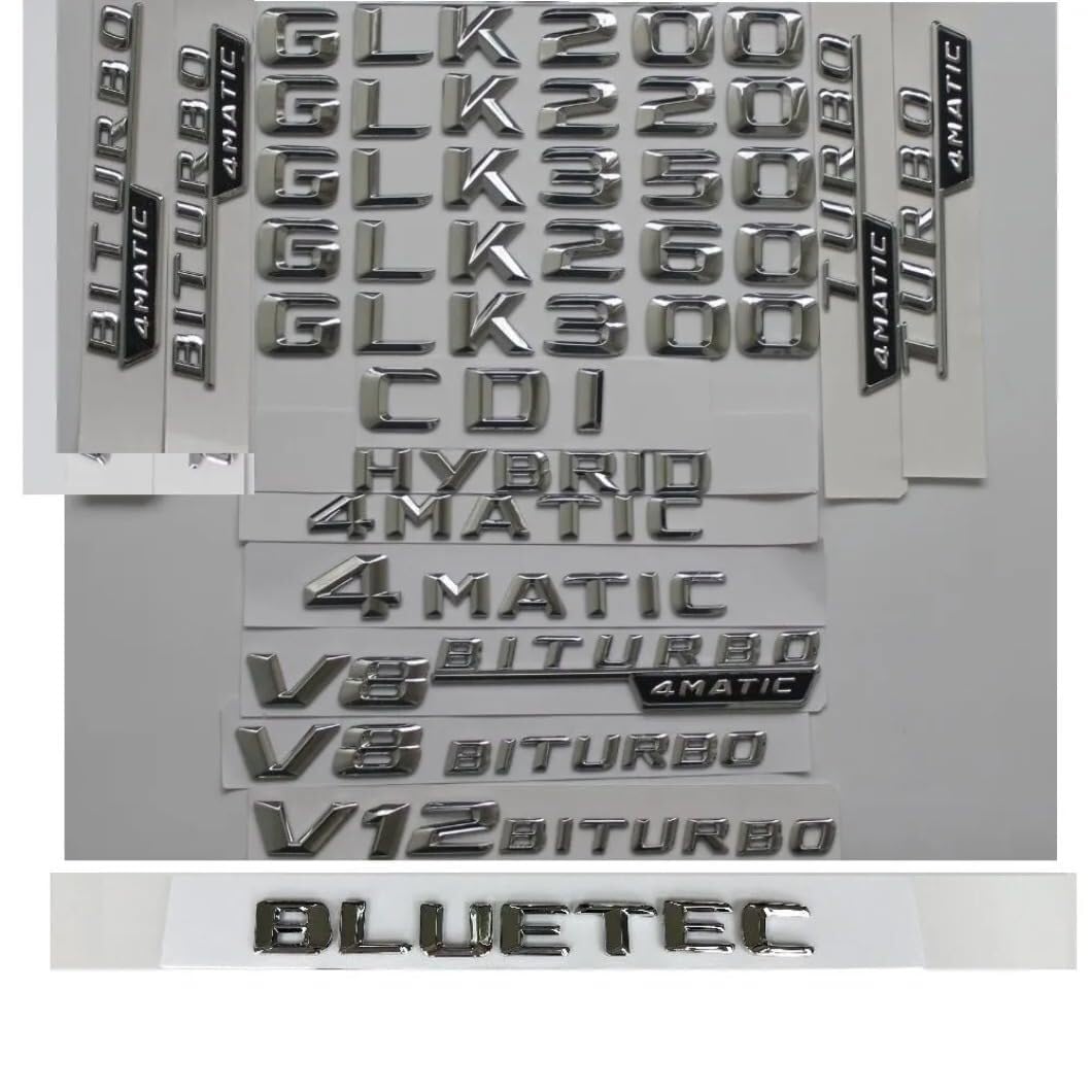 sibulv 3D Chrome Trunk Rear Letters Word Badge Emblems Sticker for GLK200 GLK220 GLK250 GLK300 GLK350 GLK280 CDI 4MATIC (Chrome,GLK250)(1pair BITURBO 4MATIC) von sibulv