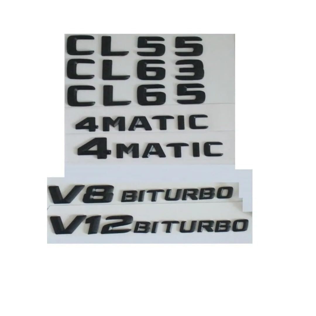 sibulv 3D Matt Black Trunk Letters Emblems Badges Sticker for CL55 CL63 CL65 V8 V12 BITURBO AMG 4MATIC (Big-4MATIC,Matt Black)(1pair V8 BITURBO) von sibulv