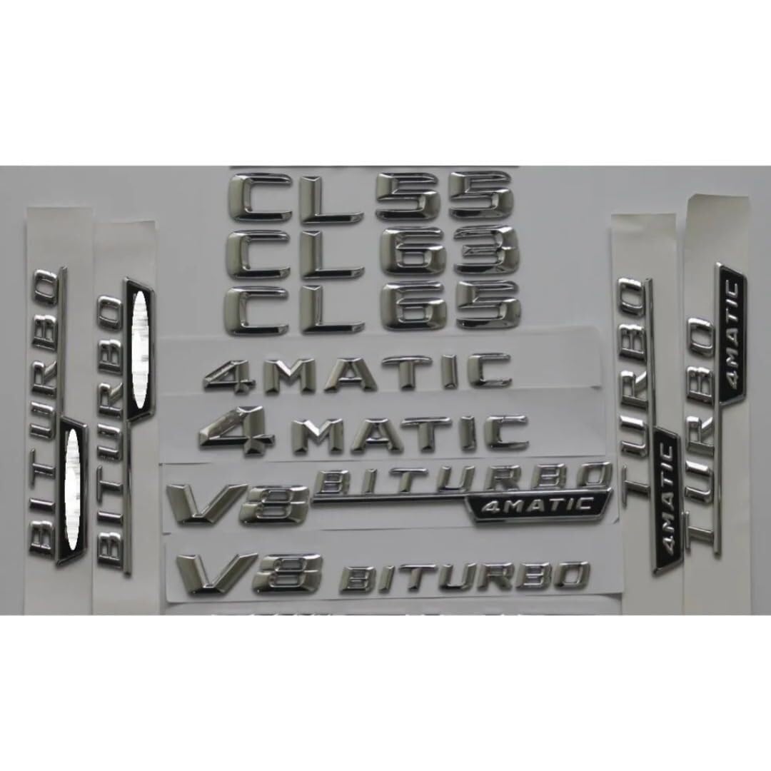 sibulv Chrome 3D Plastic Car Trunk Rear Letters Words Badge Emblems Sticker for CL55 CL63 CL65 AMG 4MATIC (Small-4MATIC,Chrome)(A Pair V8 BITURBO) von sibulv