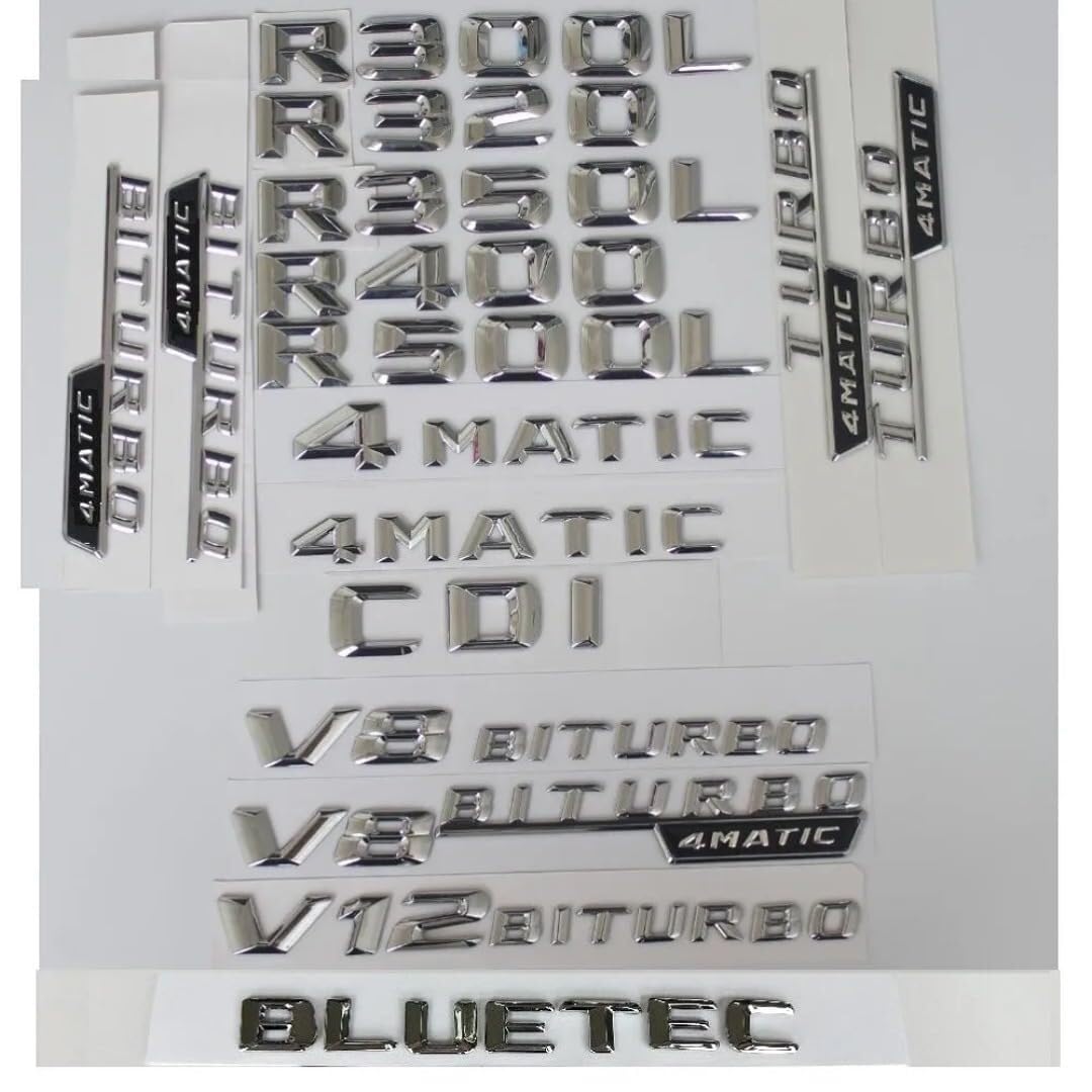 sibulv Chrome Silver Trunk 3D Letters Badge Emblems Sticker for R280 R300 R320 R350 R400 R500 R550 V8 BITURBO AMG 4MATIC (R400,Chrome)(1pair BITURBO AMG) von sibulv