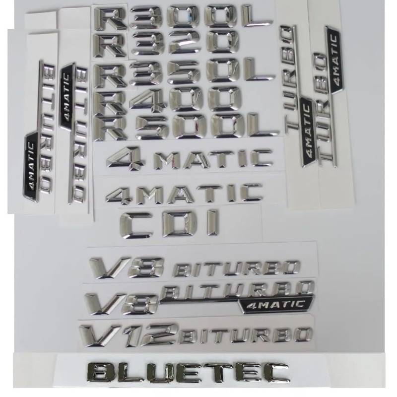 sibulv Chrome Silver Trunk 3D Letters Badge Emblems Sticker for R280 R300 R320 R350 R400 R500 R550 V8 BITURBO AMG 4MATIC (R400,Chrome)(1pair V8 BITURBO) von sibulv