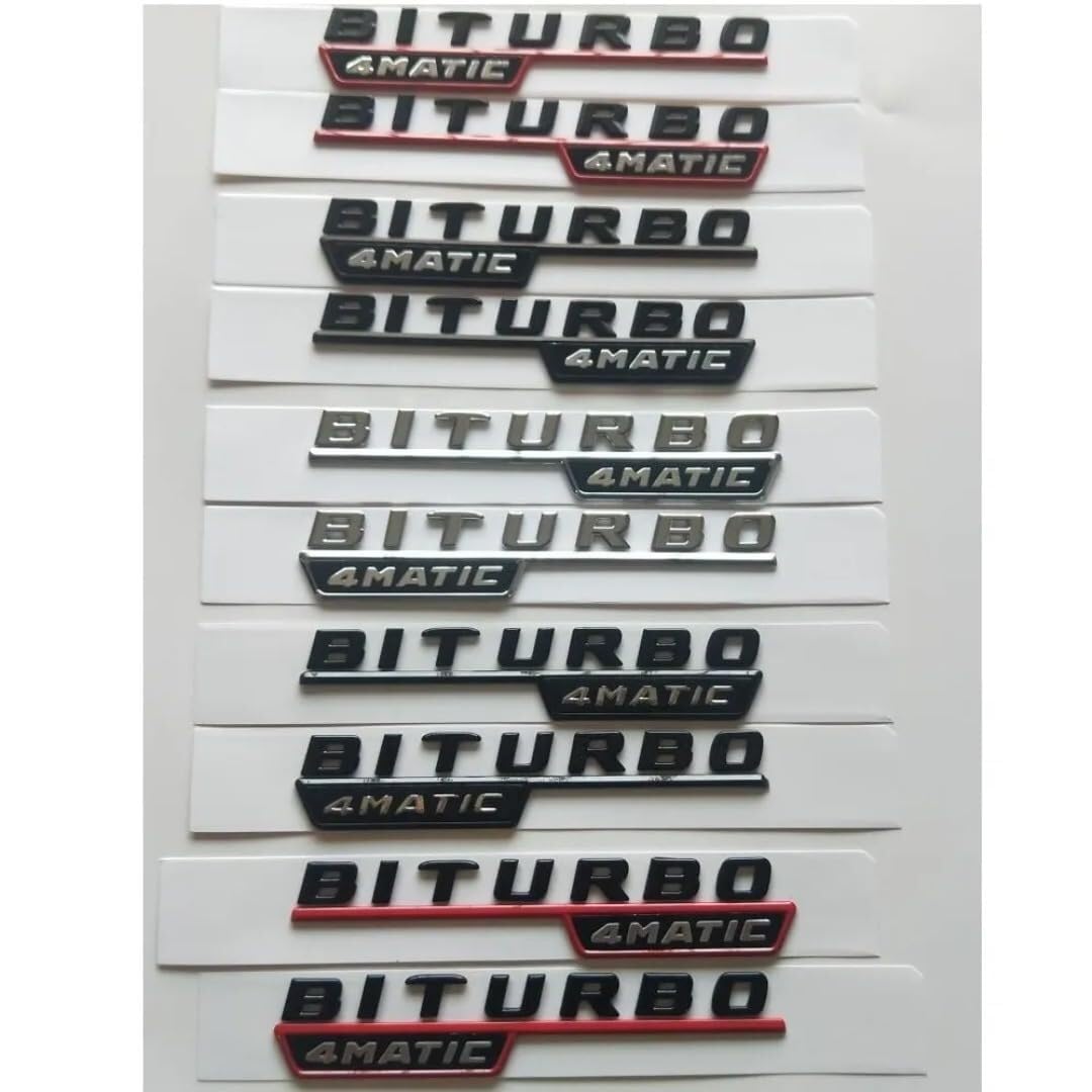 sibulv Flat Chrome Black Red 1pair BITURBO 4MATIC Fender Emblems Badges Sticker for C43 E43 GLC43 GLE43 GLS43 CLS53 AMG (Gloss Black(red line,1pair BITURBO 4MATIC)(Gloss Black(red line) von sibulv