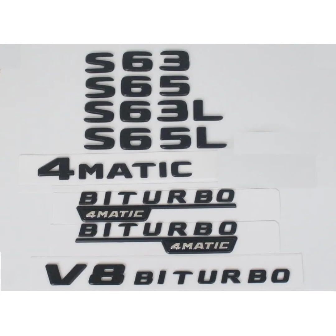 sibulv Flat Matte Black Trunk Letters Badges Emblems Sticker for W221 W222 S63 S63L S65 S65L V8 BITURBO 4MATIC AMG (S63,Matte Black)(1pair V8 BITURBO) von sibulv