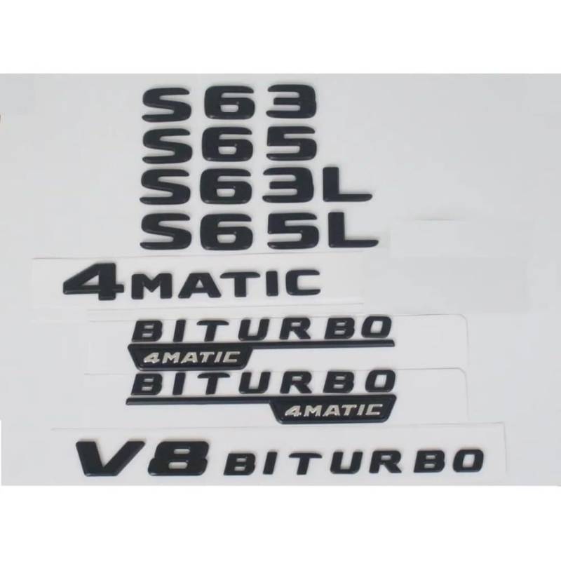 sibulv Flat Matte Black Trunk Letters Badges Emblems Sticker for W221 W222 S63 S63L S65 S65L V8 BITURBO 4MATIC AMG (S63,Matte Black)(AMG) von sibulv