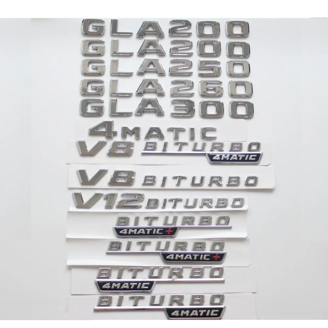 sibulv Flat Shiny Silver Chrome Trunk Fender Letters Badges Emblems Sticker for GLA200 GLA250 GLS300 V8 BITURBO 4MATIC (Chrome,1pair V8 BITURBO)(1pair BITURBO 4MATIC) von sibulv