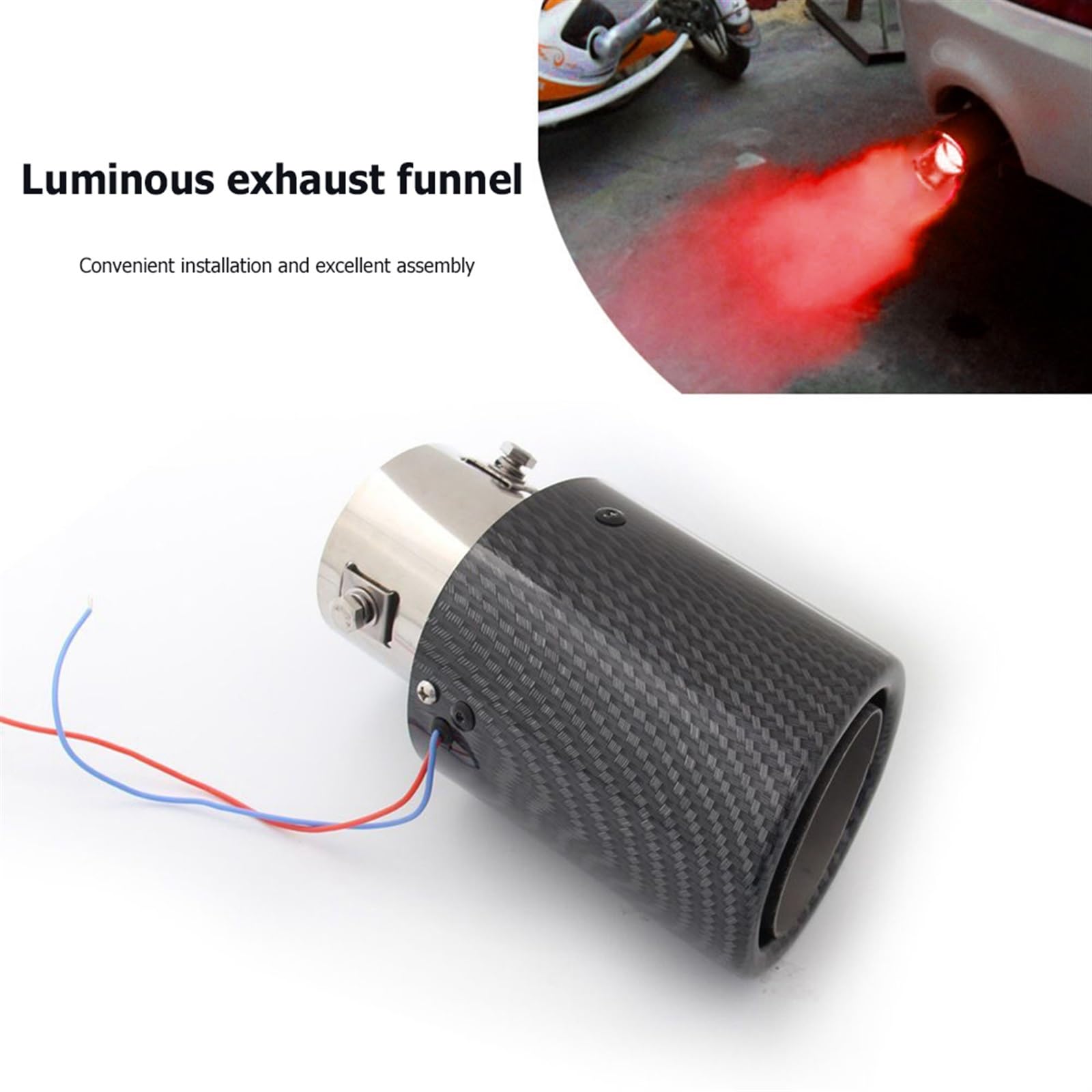 sibulv LED-Carbon-Faser-Auto-Schalldämpfer-Schalldämpfer-Auto-Styling-leuchtender Auspuff-Endstück-Kehlen-Spitze-Auto-Ersatzteile Endschalldämpfer(Red Curled Edge) von sibulv