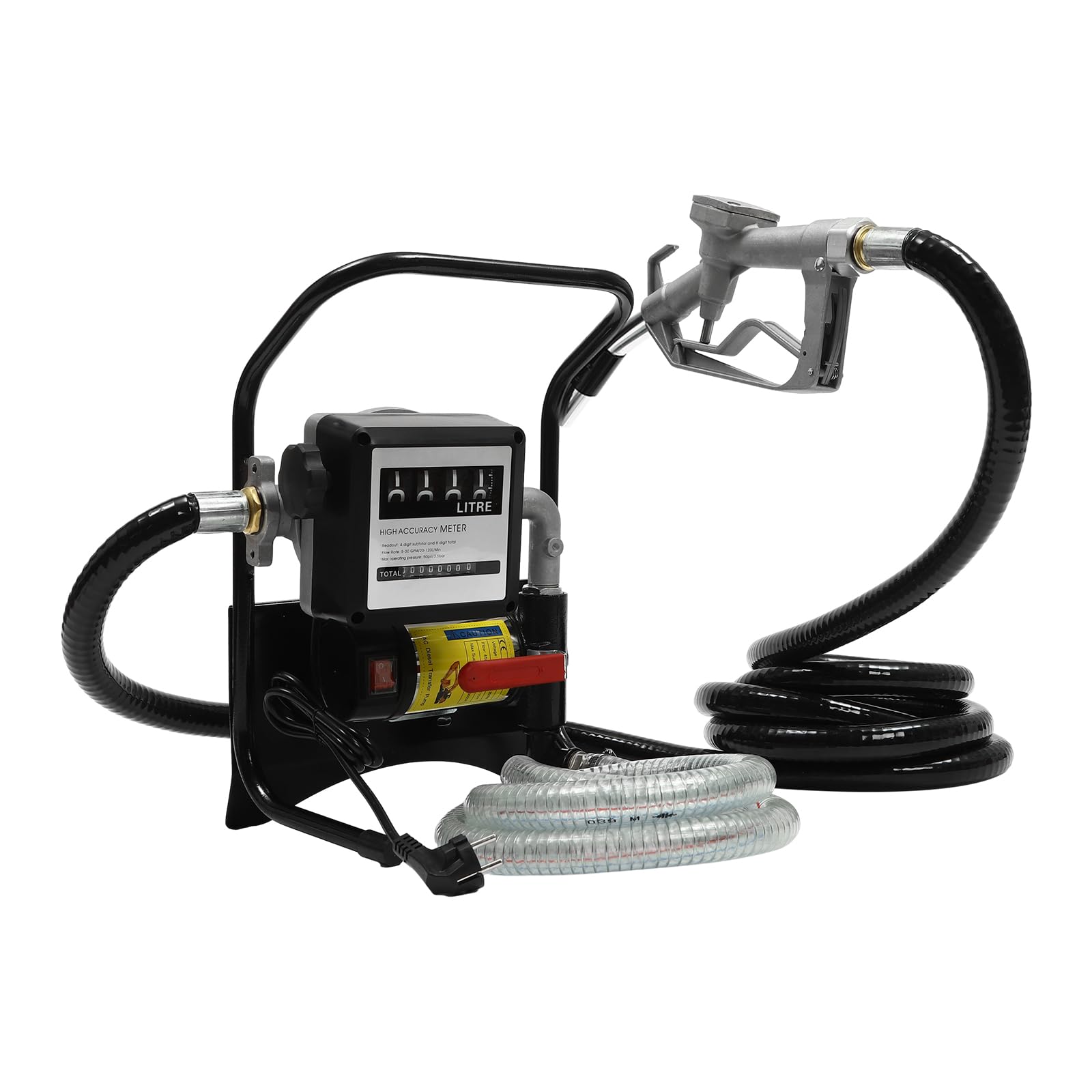 Upgrade Dieselpumpe 200W Heizölpumpe 45L/min Durchflussmenge Kraftstoffförderpumpe Ansaughöhe 10m, mit Schläuchen und Zapfpistole 3600R/min für Diesel Kerosin Transformatoröl von simimasen