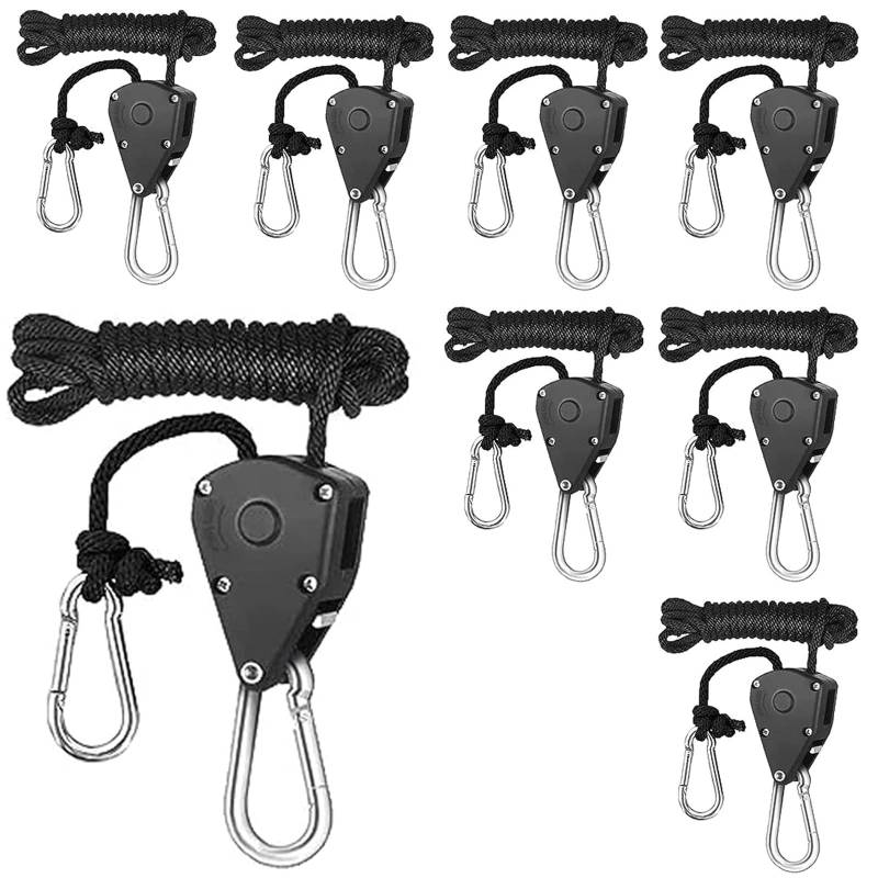 8 Stück Seilratsche mit Haken, 1/8 Zoll Ratchet Hanger, Verstellbare Seil Ratschenaufhänger, Ratchet Hanger, Seilratsche, für HäNgende Zelt Wachsen Pflanze Lampe - Schwarz von sinzau