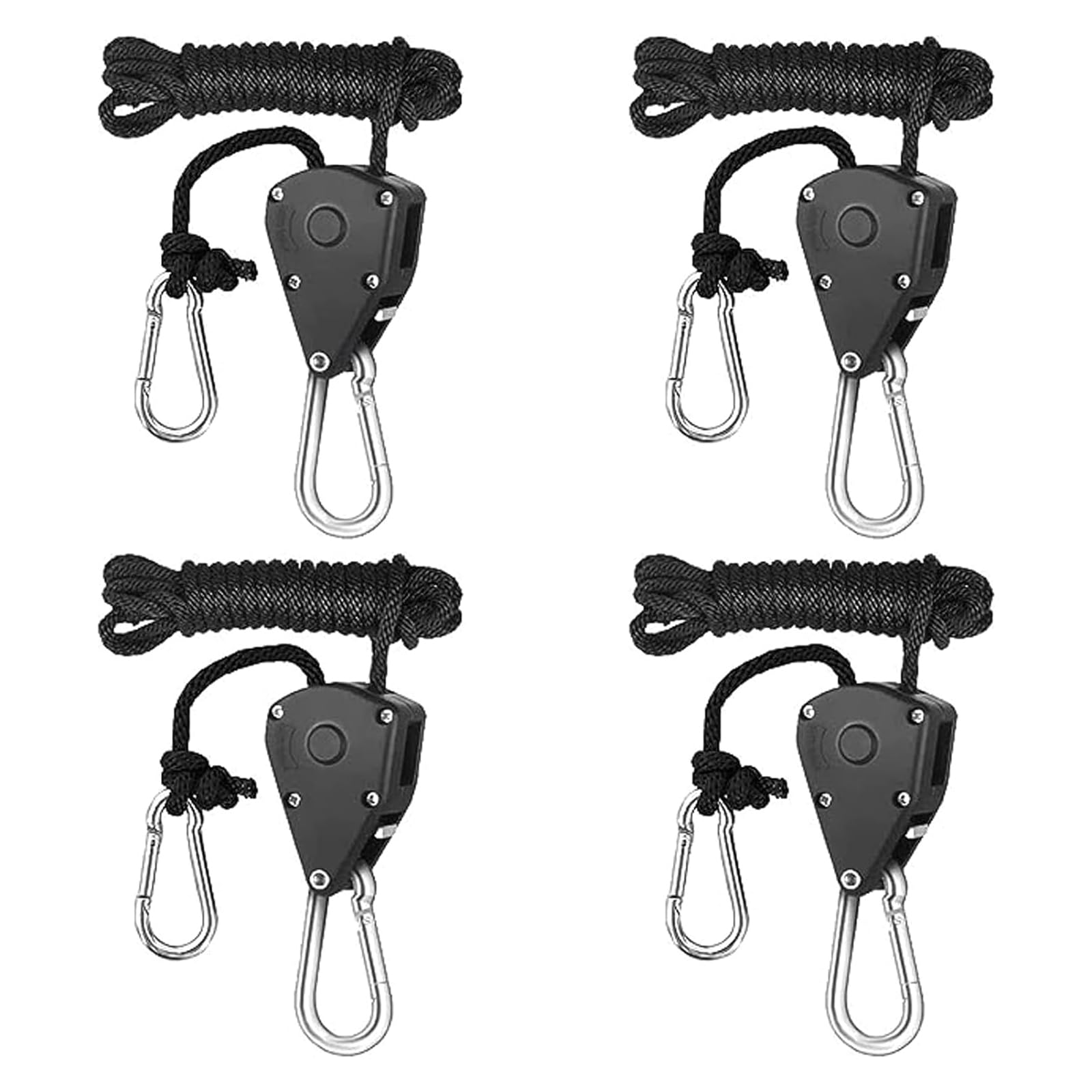 Seilratsche mit Haken, 4 Stück Ratchet Hanger, Verstellbare Seil Ratschenaufhänger, 1/8 Zoll Ratchet Hanger, Seilratsche, für HäNgende Zelt Wachsen Pflanze Lampe - Schwarz von sinzau