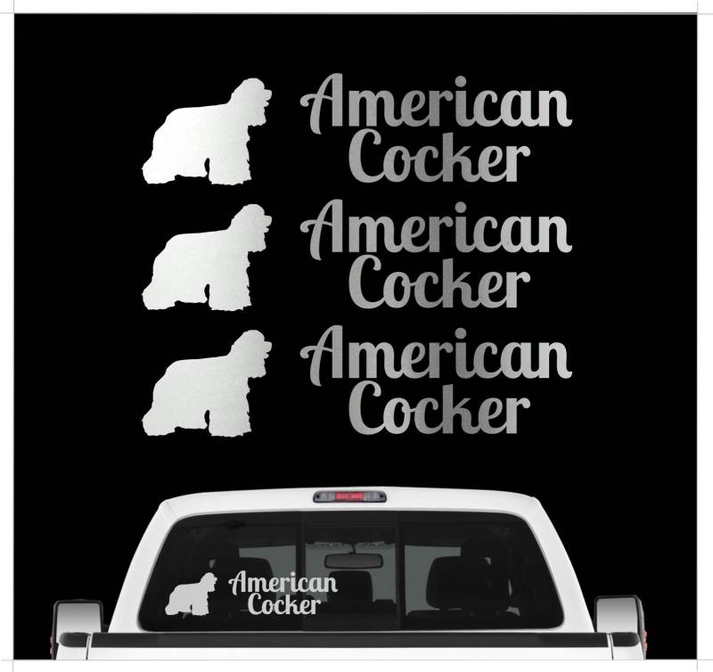 Amerikanischer Cocker Spaniel - 3er Set Auto Aufkleber Autoaufkleber Hundemotiv Hundeaufkleber autoaufkleber Hund Folie Aufkleber Silber von siviwonder