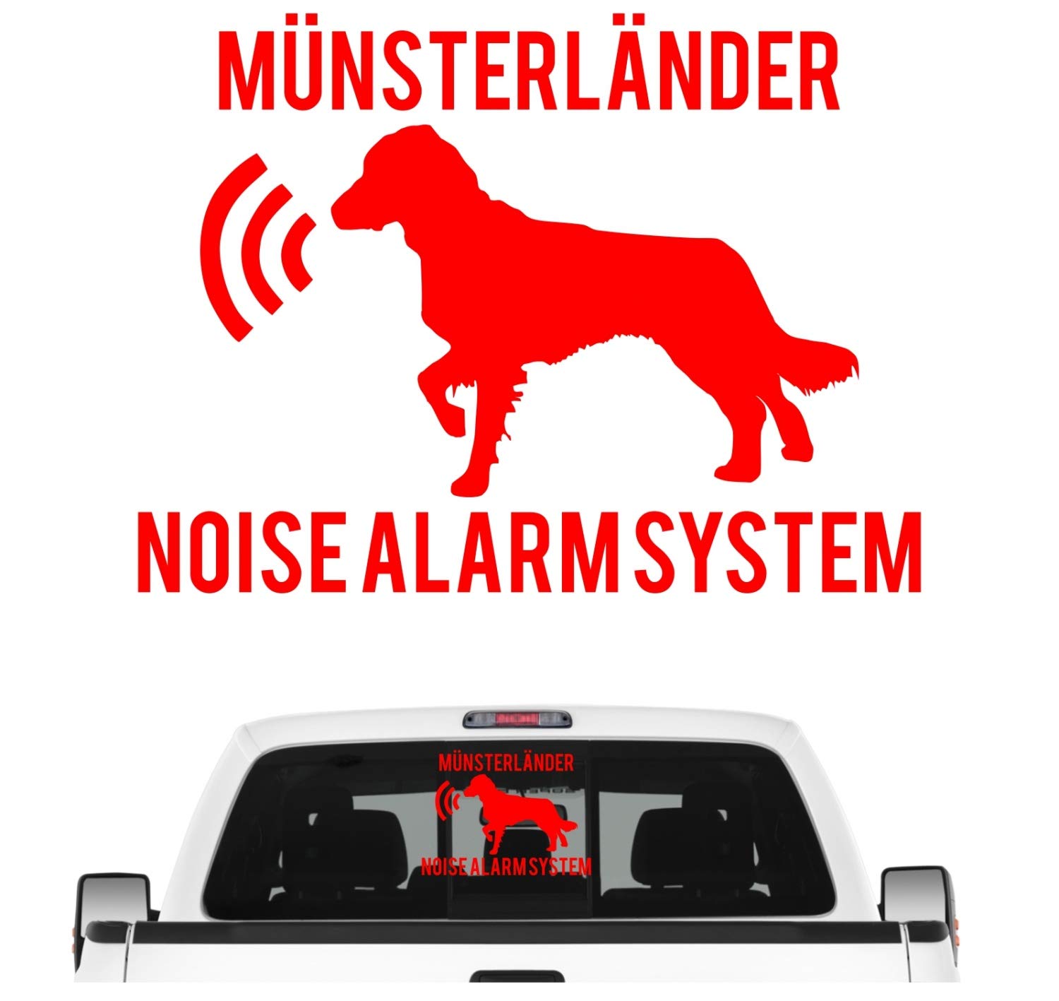 Münsterländer Noise Alarmsystem Auto Aufkleber Hund Folie Kleiner Großer Jagd Farbe Rot, Größe 10cm von siviwonder