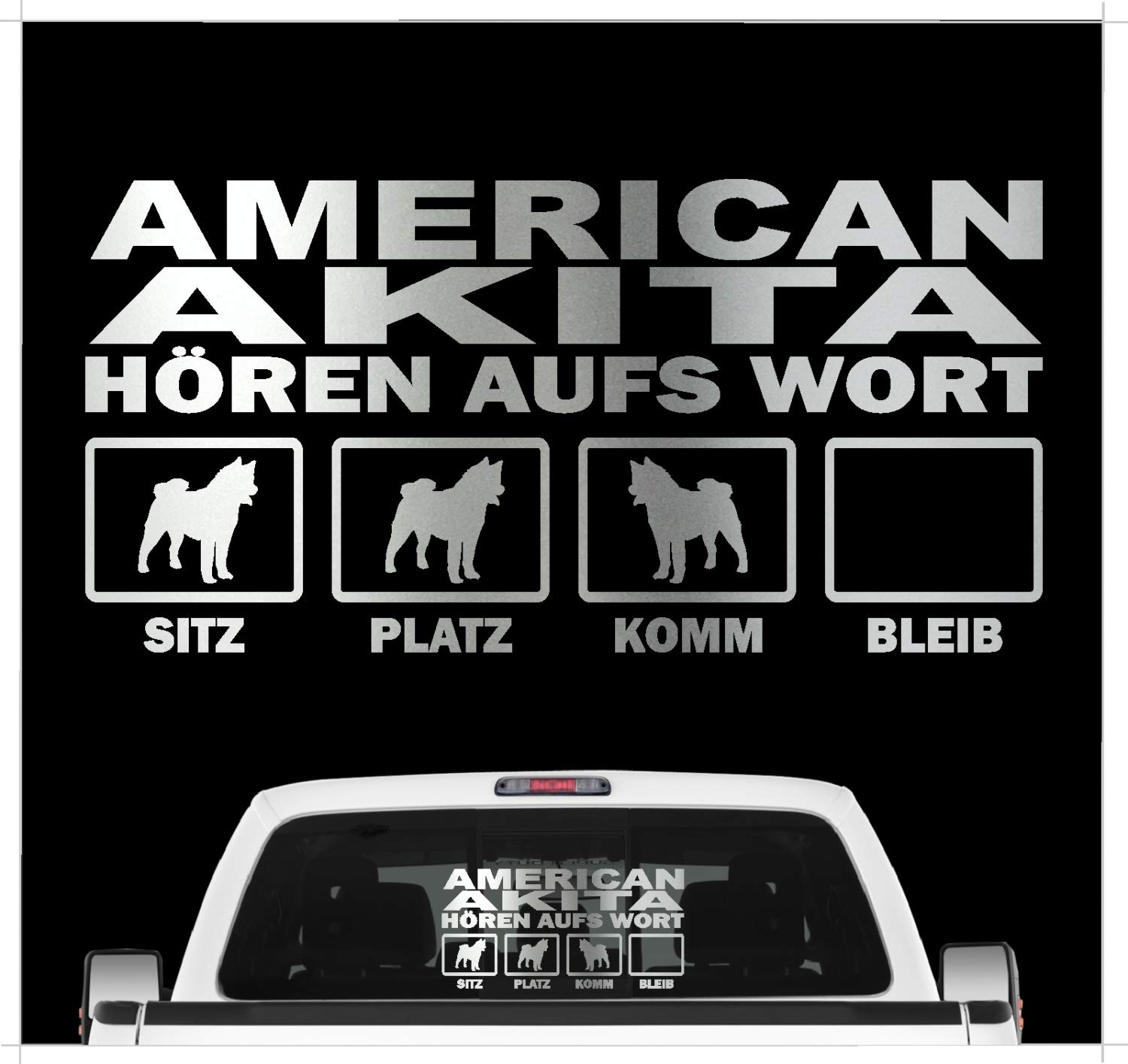 siviwonder American Akita Inu Japan Hört aufs Wort Hunde Auto Aufkleber Autoaufkleber Hund Folie Farbe Silber Metallic, Größe 30cm von siviwonder