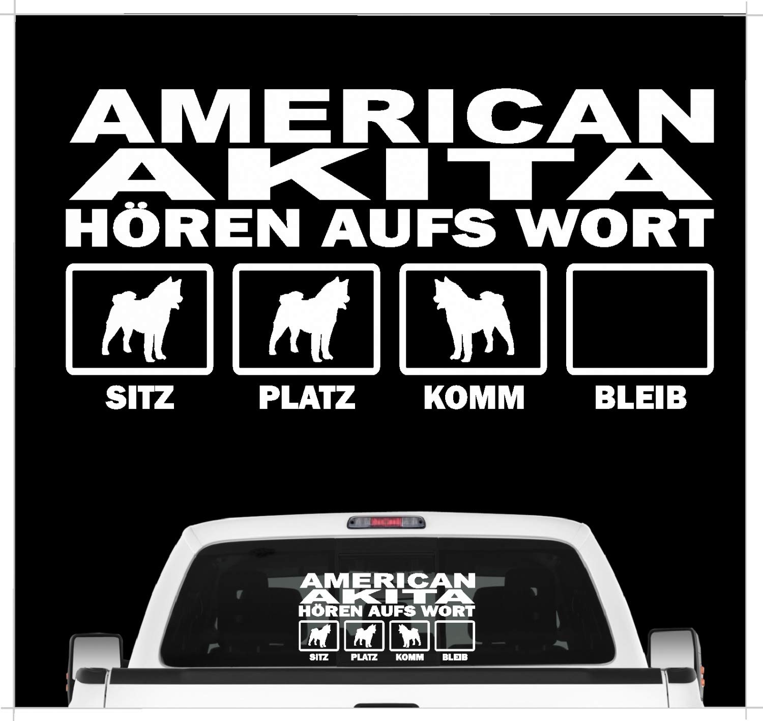 siviwonder American Akita Inu Japan Hört aufs Wort Hunde Auto Aufkleber Autoaufkleber Hund Folie Farbe Weiß, Größe 30cm von siviwonder